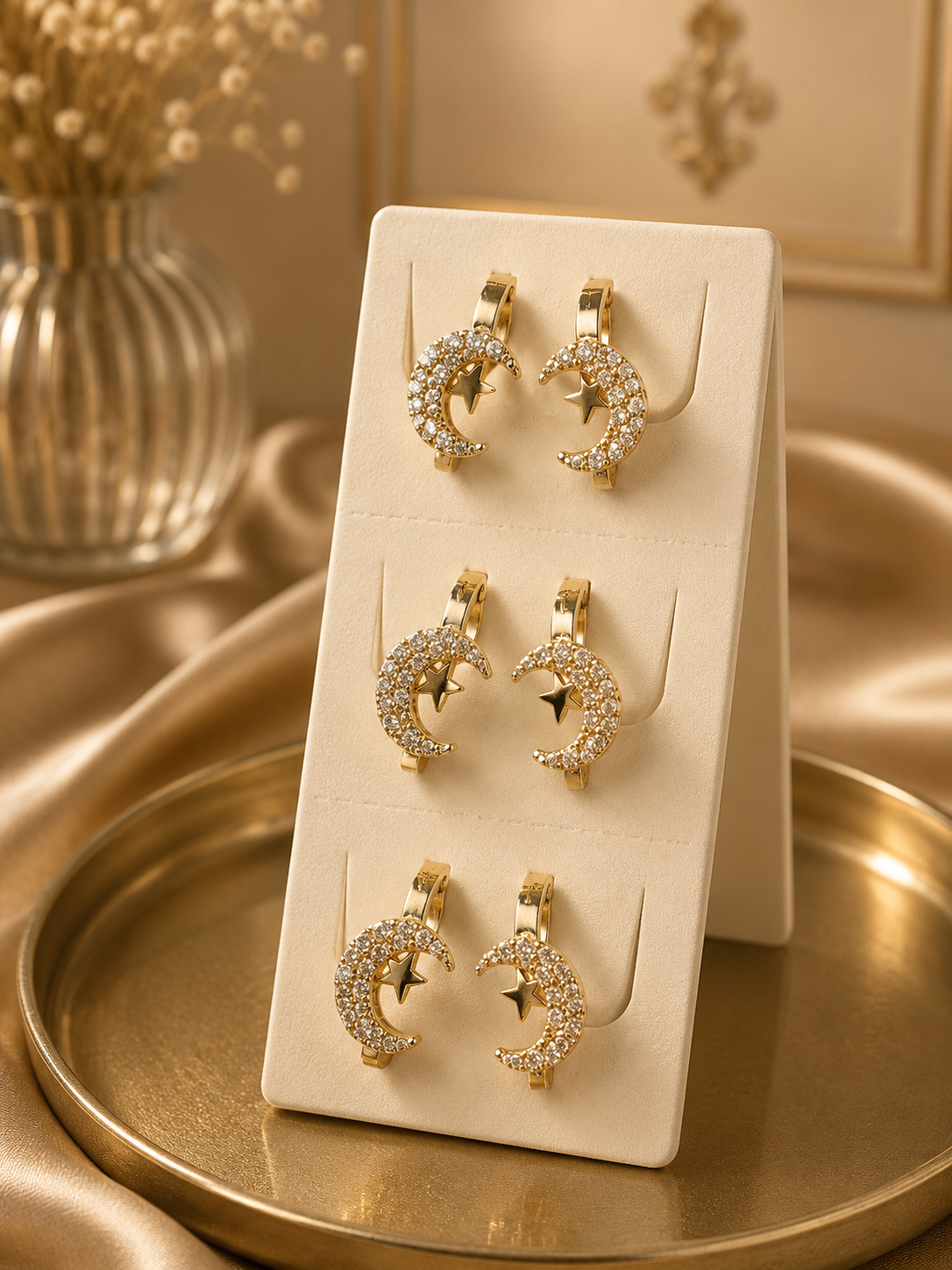 Laminated Gold Moon and Star Earrings