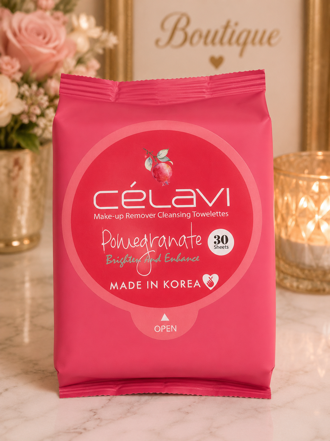 Célavi Pomegranate Makeup Remover Cleansing Towelettes – 30 Sheets