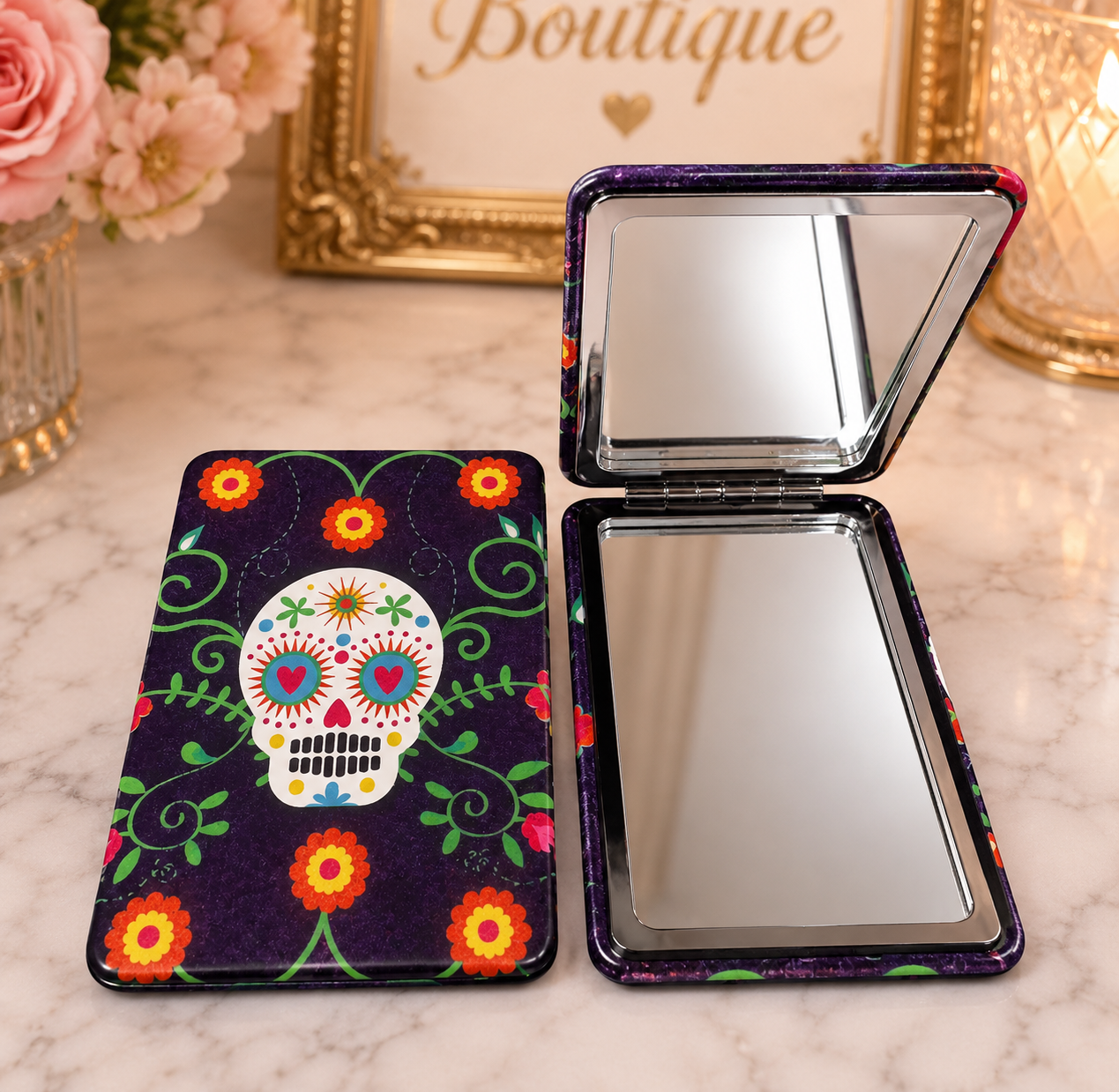 Sugar Skull Compact Mirror – Day of the Dead Inspired