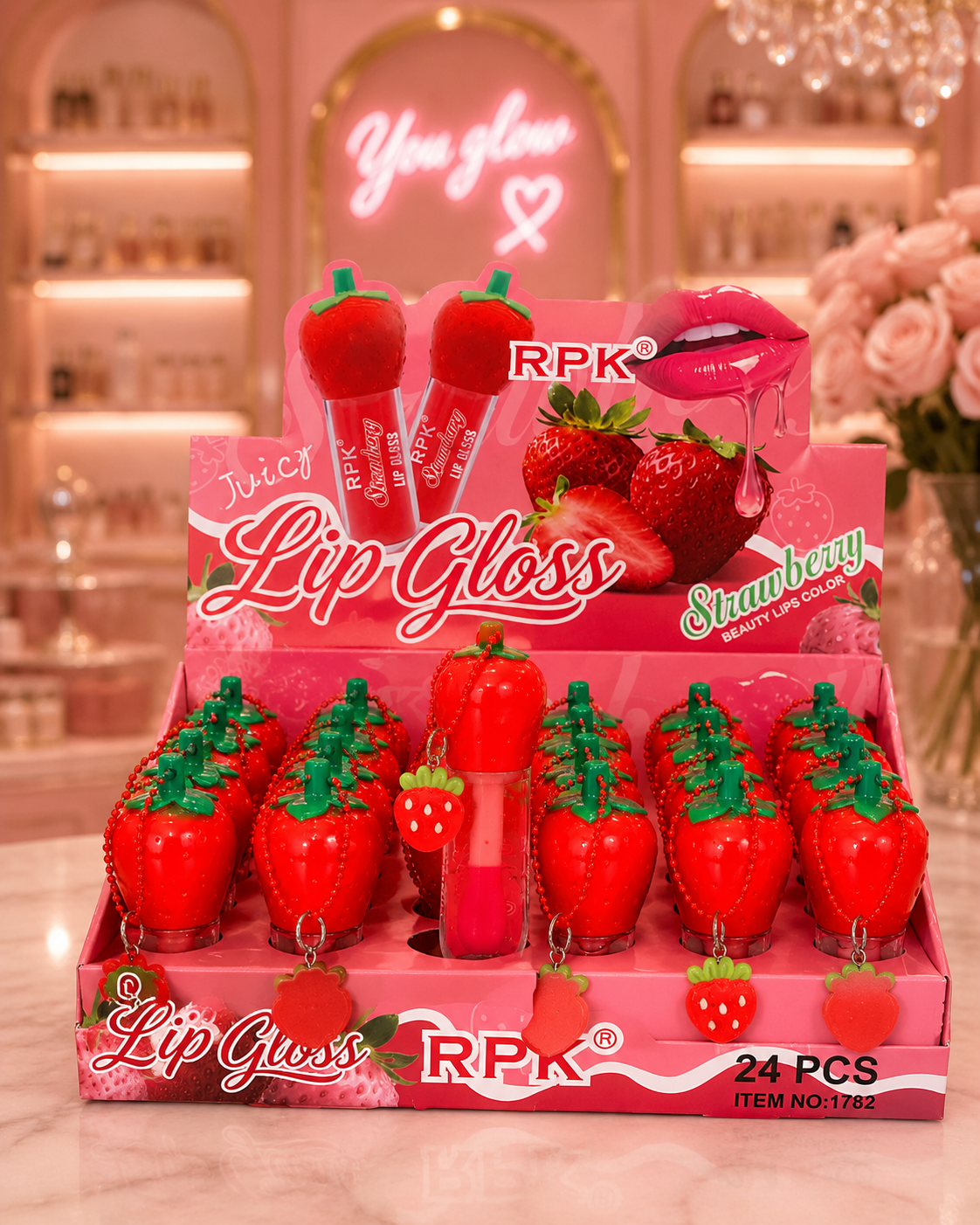 Fruit and flavored Lip gloss with charm