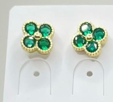 Gold-Tone Emerald Clover Stud Earrings