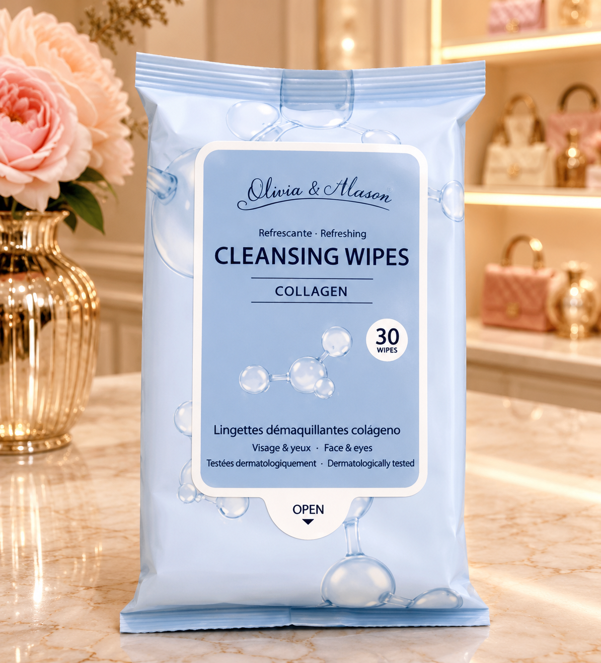 Olivia & Allison Collagen Cleansing Wipes – 30 Count