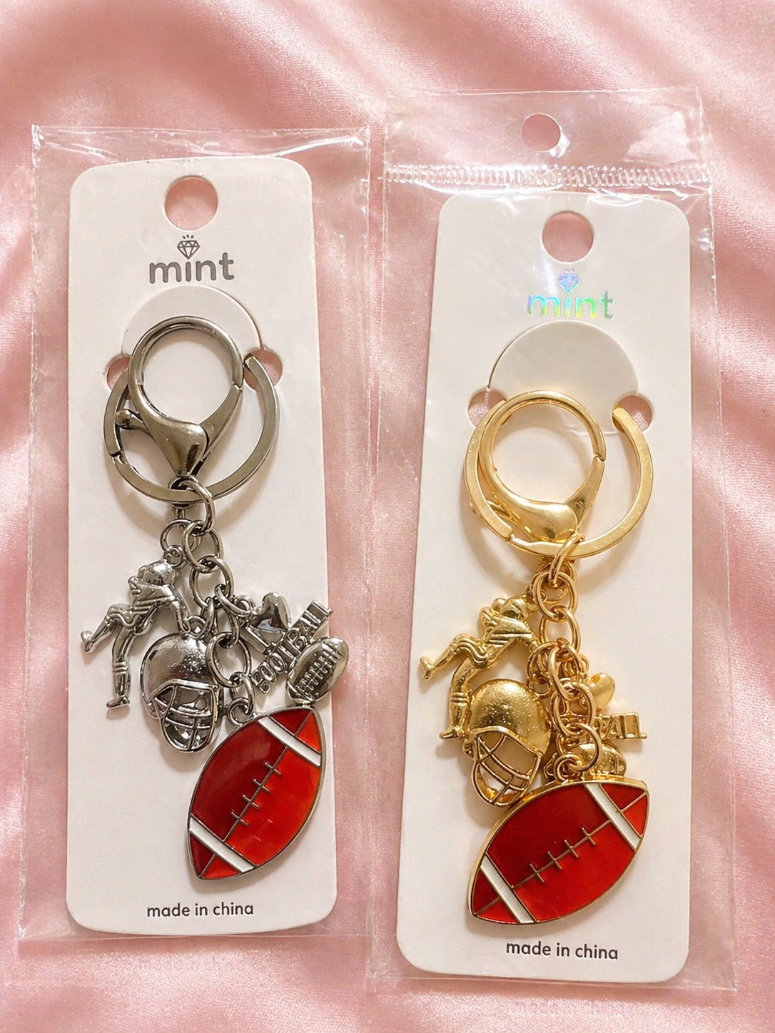 Football Keychain Silver & Gold Tone