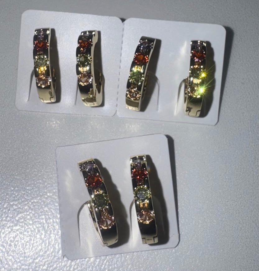 Gold-Tone Multicolor Crystal Hoop Earrings