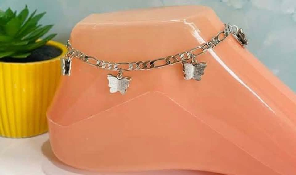 Silver-Tone Butterfly Charm Anklet