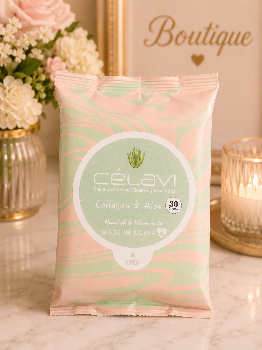 Célavi Collagen & Aloe Makeup Remover Cleansing Towelettes – 30 Sheets