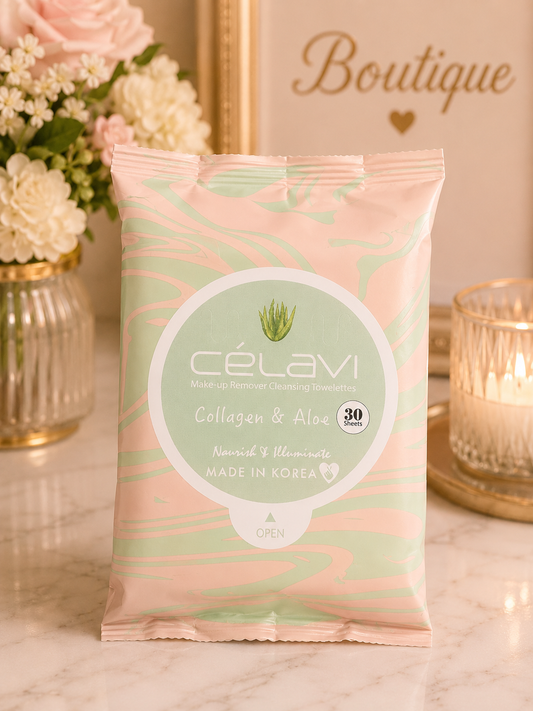 Célavi Collagen & Aloe Makeup Remover Cleansing Towelettes – 30 Sheets