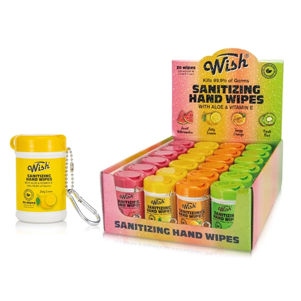 Wish - Sanitizing Hand Wipes w/Carabiner - Assorted Scents