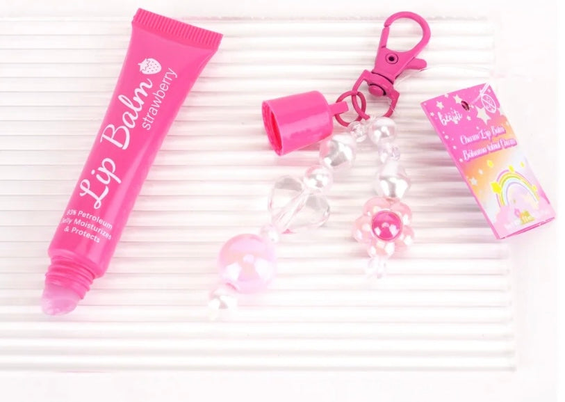 Strawberry Charm Lip Balm Keychain - Sweet & Glossy