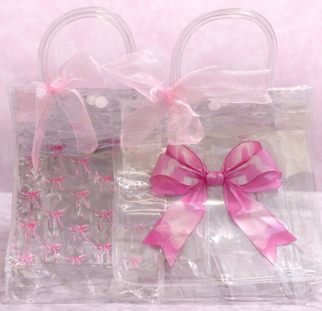 Clear reusable gift bag with bows & clips