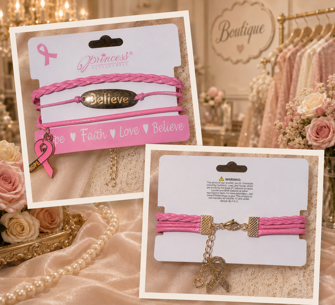 Pink Believe Breast Cancer Awareness Layered Bracelet