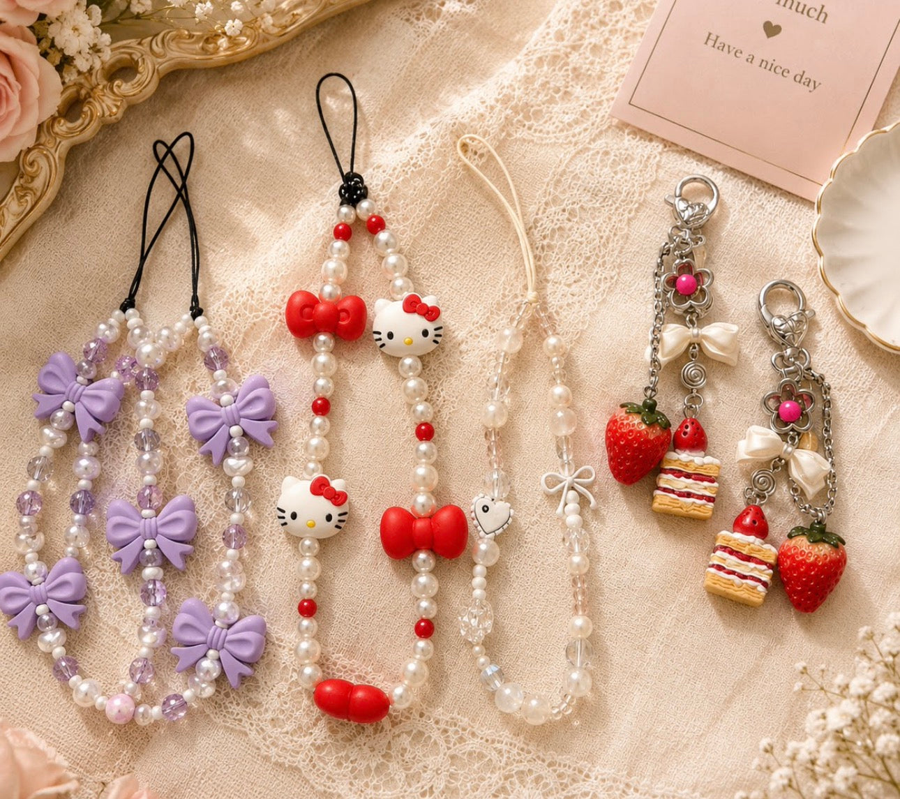 Cute Beaded Phone Charms & Bag Accessories