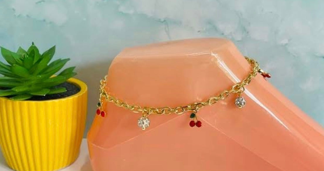 Gold-Tone Cherry Charm Anklet