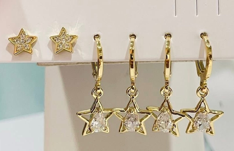 Gold-Tone Star Earrings – Hoops & Studs