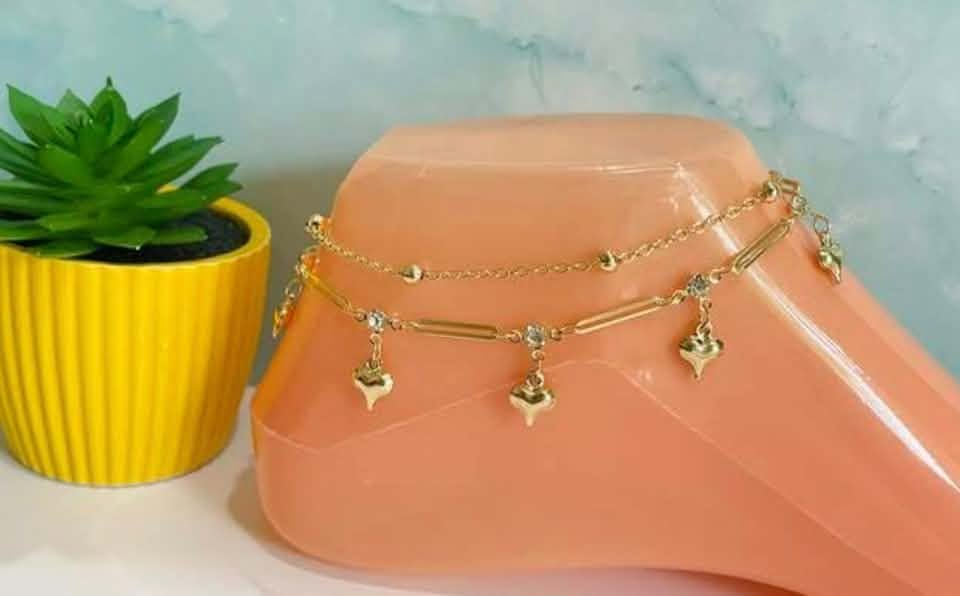 Gold-Tone Heart Charm Layered Anklet